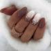 SINLOV Christmas Almond Fake Nails French Long Glitter Snowflake False Nails Maroon Glossy Press on Nails Ballerina Acrylic Full Cover Fake Nail for Women and Girls
