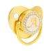 Hyuduo golden baby pacifier personalized curved design 26 letters safe materials healthy bling baby pacifier newborn essentials with clips for 6 to 18 months baby (k)