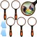 Sitake 6 pieces magnifying glass children 10x large magnifying glasses 75mm for seniors and children in reading magnifying glass with non-slip soft rubber tap and 6 pieces of microfiber cleaning cloths (Article B)