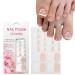 VOTACOS Nail Polish Strips for Toes No UV Needed Toe Nail Stickers White Flower French Toenail Gel Nail Strips Pedicure Full Nail Wraps for Women with 1 Wooden Stick 1 Nail File & 2 Prep Pad