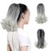CJL HAIR Clip in Ponytail Extension 12 Inch Grey Curly Ponytail Hair Extensions Synthetic Fake Short Hair Pony Tail Extension Hairpieces for Women Girls (Gray and White Tips) 12 inch Gray and White Tips