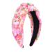 Vintage Pearl Print Crystal Knotted Headband - Cherry Pink Floral Hair Band - Buy Online on GoSupps.com