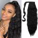 Silk-co Jet Black Magic Paste Clip in Ponytail Hairpiece Curly Pony Tail Corn Wave Hair Clip on Extension 20" Long hair Piece -Jet Black 20 Inch Jet Black