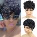 Flandi Short Pixie cut Curly Wigs for Black Women Short Cut Pin Curly Wigs for Women Natural Black Looking Wavy Synthetic Hair Wigs Pixie Curly 1B#