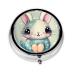 Pink Cartoon Bunnyround Pill Box 3 Compartment Round Pill Box Organizer # Portable Travel Pill Box for Traveling. Black