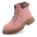 JABASIC Women Leather Ankle Combat Boots Low Heel Lace Up Outdoor Trekking Hiking Work Boots (10,Pink)