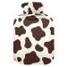 Hot Water Bottles with Cover Brown White Cow Textures Hot Water Bag for Pain Relief Women Adults Feet and Bed Warmer 2 Liter