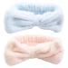 Headband for Washing Face and Makeup 2 Pieces Elastic Bow Tie Hairband for Shower Sports Spa Skincare Beauty Head Wraps Hair Accessories for Women Girls Men Boys Pink and Blue