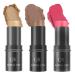 Go Ho 3PCS Contour Stick Fack Blush Set Cream Contour Highlighter Blush Stick 3 Colors Kit Contouring Face Foundation Makeup for Daily Wear- Shimmer Highlighter Rose Blush & Bronzer Shading Contour
