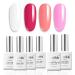 Umikk Gel Nail Polish Set White Watermelon Red Coral Pink 7.5 ml with Base Coat Top Coat 10 ml Soak Off UV LED Cured Home Manicure Gel Polish Young Girls