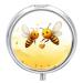 Round Pill Box Bee Love Honey Print 3 Compartment Medicine Pill Case Print Pill Organizer Decorative Metal Portable Pill Box Pocket Pill Box