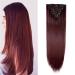 Clip in Hair Extension Brown 23inch Long Straight 8 Pcs Hairpiece Full Head Synthetic Hair Wine Red 23 Inch Straight #Dark Wine Red