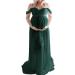 FEOYA Maxi Maternity Dress Chiffon Lace Strapless Gown Split Front for Pregnant Women Photography Full Length Green M
