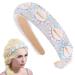 Flayem Pearls Shell Headband Rhinestone Padded Wide Hair Band Mermaid Beach Hair Hoop for Women and Girls Holiday Party (Blue Pearls)