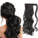 24" Long Curly Wavy Wrap Around Ponytail Clip in Hair Extensions One Piece Hairpiece Magic Tape in Pony Tail Extension for Women Natural Black Natural Black 24 Inch