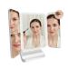 LISSAHNE 360 Foldable Makeup Mirror  Trifold 3 Way Compact Desk Vanity Touch Control 2X 3X 10X Magnifying  USB Rechargeable with LED Light Strip  Portable Lighted Travel Office Cubicle White