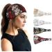 Urieo Lace Headbands Champagne Flower Embroidery Hairbands Floral Wide Headband Workout Vacation Stretchy Fashion Bandeau Hair Accessories for Women Set of 4