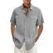 Shirt men's short sleeve Revers single -colored summer shirt with 2 breast pocket button strip leisure shirts hawaii shirt men beach shirt light vacation shirts oversized tshirt men 5xl gray
