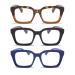 MMOWW 3 Pack Oversized Reading Glasses for Women - Anti Blue Light Square Frame Glasses +1.5 Magnification (Pack of 3)