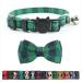 Cat Collar Breakaway with Bell and Bow Tie, Plaid Design Adjustable Safety Kitty Kitten Collars(6.8-10.8in) Green Plaid