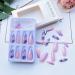 Medium Length Square Coffin Nude Fake Nails with Purple Butterfly 3D Rhinestones - 24Pcs - Buy Online on GoSupps.com