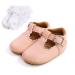 Baby Anti-Slip First Walking Shoes Baby Boys Girls Princess Soft Sole Toddler Shoes Sneakers Infant PU Leather Prewalkers for 0-18 Months with Sock 6-12 Months Pink