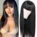 Rebecca Fashion 24 Long Straight Wigs with Bangs Human Hair 100% Silky Unprocessed Brazilian Virgin Wigs for Black Women Wear and Go Glueless Wigs  VICTORIA  Natural Color 24 Inch Natural