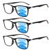 Sumkyle 3 Pack Progressive Multifocus Reading Glasses for Men Women Blue Light Blocking Spring Hinges Computer Readers (3 Black 2.00) 3 Black 2.0 x