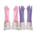 KINGFINGER Rubber Latex Gloves Waterproof Long Cuff and Flock Lining Household Cleaning Gloves 2 Pairs Large Purple