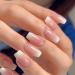 Medium Length Press on Nails Nude French Tip Fake Nails Pink White Gradient False Nails Glossy Natural Glue on Nails Reusable Acrylic Artificial Nails for Women Girls Nail Manicure Decoration 24pcs French Tip-4
