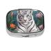 Cute White Tiger Printing 2 Compartment Small Pill Case Cute Small Pill Box Purse Pill Boxs Travel Pill Organizer for Pocket Purse and Travel Gifts
