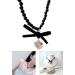 Oralgos Korean Fashion Loop Heart Pendant Pearl Necklace - Gothic Adjustable Collarbone Chain for Women - Aesthetic Jewelry in Resin Alloy - Buy Online on GoSupps.com