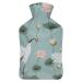 Heat bottle with lid Japanese cranes and flowers rubber hot water sac for pain relief cramps foot warmers hot and cold therapy