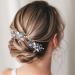 Heread Flower Bride Wedding Hair Pins Blue Rhinstones Bridal Hair Accessories Silver Pearl Hair Pieces Leaf Hair Clips for Women and Girls (Pack of 2)
