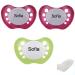 Babysutten nip pacifier-mit names 2 pearly magenta + 1 pearly green (3 Pack) silicone anatomical size.2. Gr.2 Pearly Magneta Pearly Green