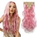 Iluu synthetic hair parts 16 clips in 20 "100g thick full head long wavy curly hair part 7 pieces clip in hair extensions #2317 light pink hair extension for cosplay party gift