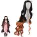 Kamado Nezuko Demon Slayer Wig Japanese Anime Character Cosplay Wigs with Accessories Long Curly Black Orange Gradient Nezuko Cosplay Kids Wig for Halloween Props nezuko wig