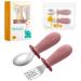 QKIE Kinderlesteck Baby cutlery set with storage bag stainless steel spoons and fork silicone handles for toddler food cutlery BPA-free 10 months+ power rose pink