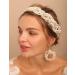 Deniferymakeup Bride Wedding Hair Vine and Earrings Set Pearl Hair Accessories Silver Rhinestone Bride Headband for Women and Girls White - Buy Online on GoSupps.com