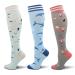Fenglaoda compression stockings for women best support 15 - 25 mmHg knee high colorful cute funny graded sports socks 3 pairs / seague / fox2 L -XL