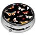 Colorful Butterflies Portable Metal Pill Box - Round Mini 3-Compartment for Travel | Black Design - Ideal for Small Pills - Buy Online on GoSupps.com