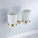 Double toothbrush holder for bathrooms wall-mounted ceramic cup holder with matt ceramic cup toothpaste-razor organizer bathroom storage brushed gold brass Colle