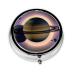 Beautiful Saturn Portable Metal Pill Box Round Mini 3-Compartment Plastic Insert hinged Fastening Design Suitable for Small Pills Must-Have for Travel