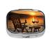 Chair and Wine at Sunset Lake Printing 2 Compartment Small Pill Case Cute Small Pill Box Purse Pill Boxs Travel Pill Organizer for Pocket Purse and Travel Gifts