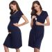 Irdcomps Women s Breastfeeding Nightdress Maternity Nightshirt Nursing Nightgown Soft V Neck Pajama Loungewear Tops Dress for Pregnant Casual Navy Blue M