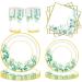 yuoseg Green Paper Plates Set for 24 People Decoration Set Sage Green Paper Plates and Napkins Cups Set for Birthday Supplies Wedding