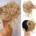 RPAEOY 2 pieces hair part with rubber band large bun hair part hair tie lured hair curly hair extension hair extension ponytail messy bun hair parts for women girls (golden)
