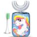 Kids Electric Toothbrush U Shaped Unicorn Ultrasonic Whole Mouth Automatic Toothbrush with 2 Brush Heads Six Cleaning Modes Smart Timer IPX7 Waterproof Rechargeable Powered Brushes for Child 2-7 Years 2-unicorn Blue