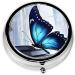Blue Butterfly Round Pill Box | 3 Compartment Portable Travel Organizer for Pills & Vitamins - Buy Online on GoSupps.com