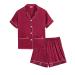 SWOMOG Kids Satin Pyjamas Sets Girls Boys Button-Down Pjs Short Sleeve Silk Nightwear 2 Piece Lounge Sets 6-7 Years Red